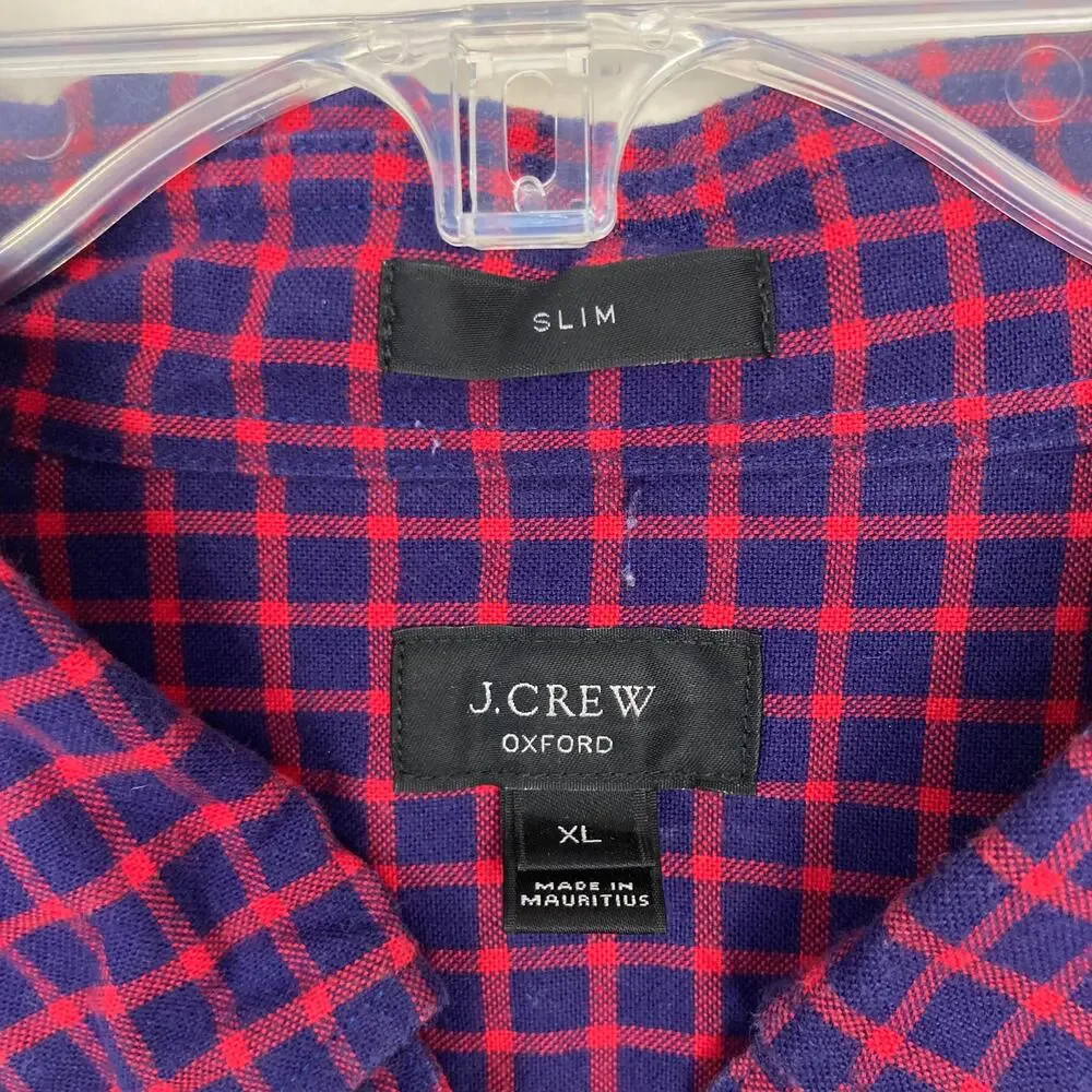 J. Crew Blue Red Plaid Oxford Slim Fit Long Sleeve Button Down Sz XL